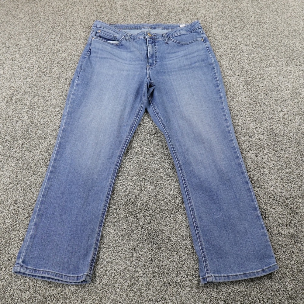 Lee Jeans Womens 16 Dark Blue Denim Pants High Rise Straight Stretch Flex Faded